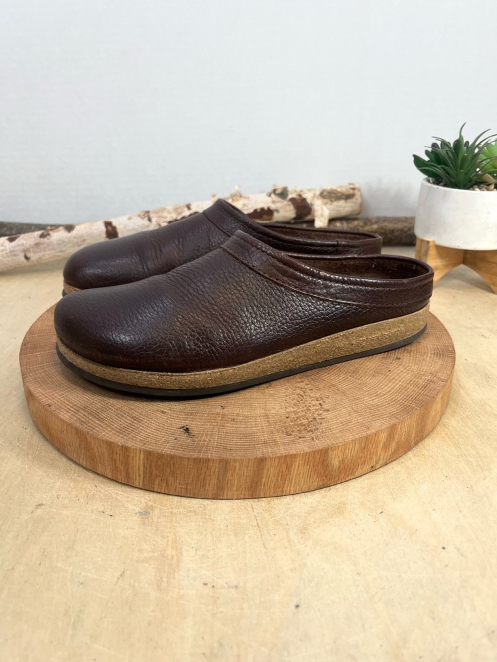 Stegmann Brown Leather Maria Mule Clogs Women's Size 8 / 39